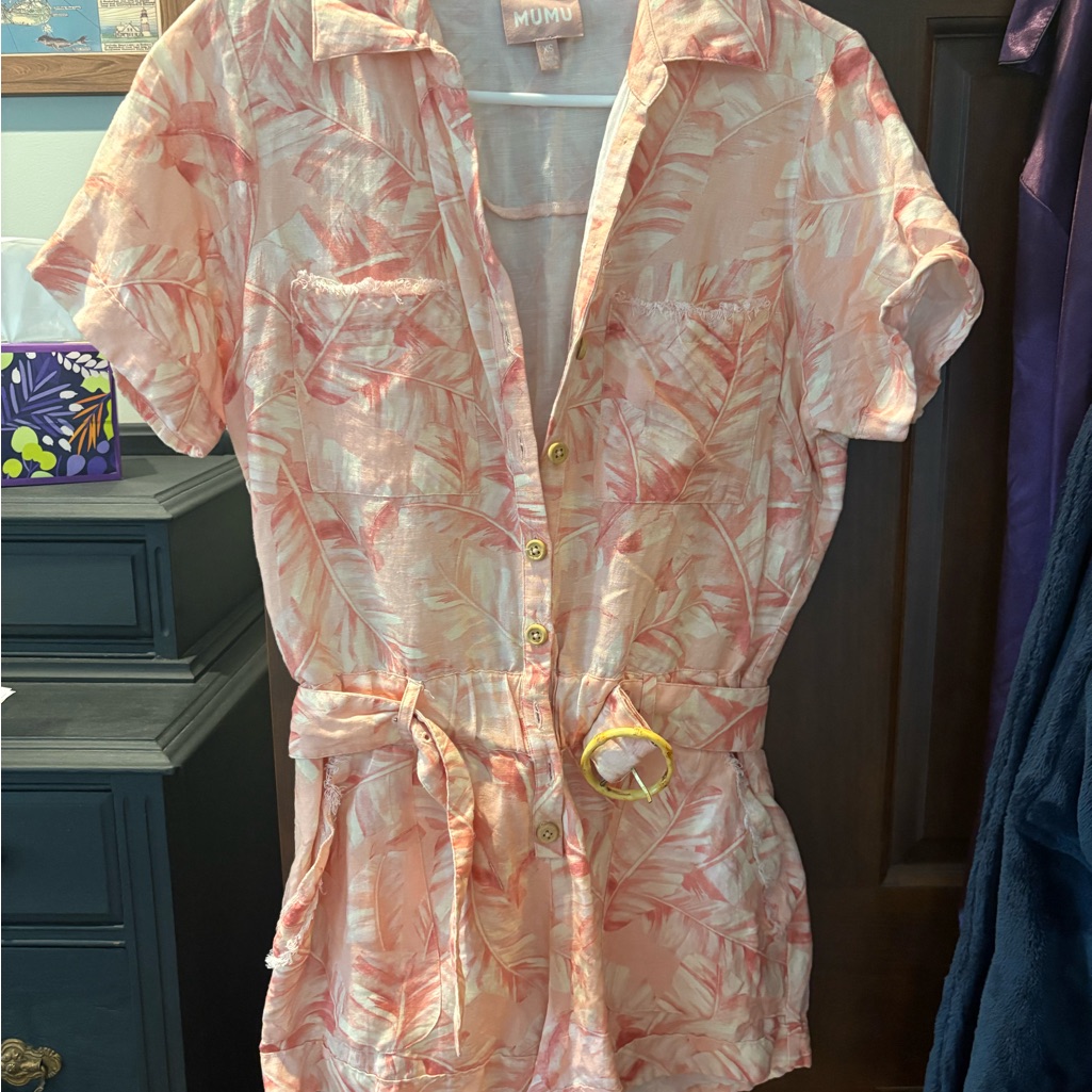 Mumu Pink Tropical Print Short Romper